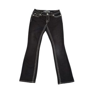 Paisley Sky Jeans Size 2 Dark Blue Wash Boot Cut Thick White Stitch